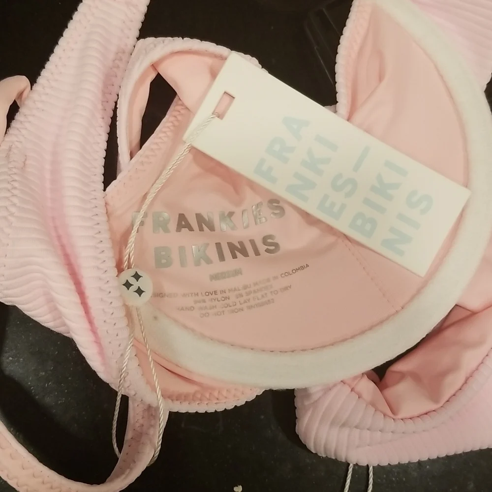 💕FRANKIE'S BIKINIS💕 Anna Ribbed Top (M) + Shea Ribbed Bottom (S) Love Pink NWT
